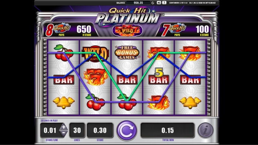 Rozgrywka pokazująca linie wypłat na Quick Hit Platinum