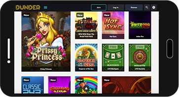 Zrzut ekranu Dunder Casino na urządzeniu z systemem Android