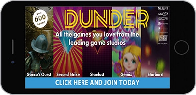 Zrzut ekranu Dunder Casino na urządzeniu iPhone